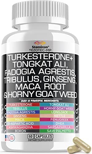 Stamiron Tongkat Ali 1000mg Fadogia Agrestis 1000mg Maca 1000mg Turkesterone Extract Supplement with Ginseng Ashwagandha Fenugreek DAA Saw Palmetto DHEA Nettle – 60 Capsules Made in USA