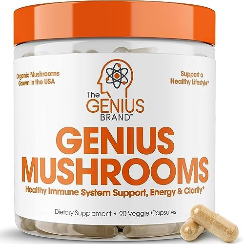 Genius Mushroom – Lions Mane, Cordyceps and Reishi – Immune System Booster & Nootropic Brain Supplement – for Natural Energy, Memory & Liver Support, 90 Veggie Pills
